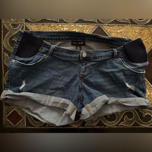 IndigoBlue Side Panel Distressed Roll Hem Denim Maternity Shorts
